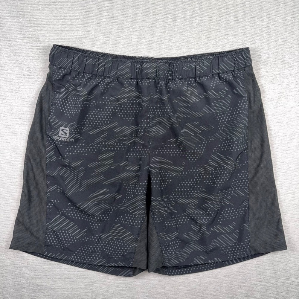 Salomon Agile 2 in 1 Running Gym Shorts Mens Size XL Black Camo w/Liner Poly